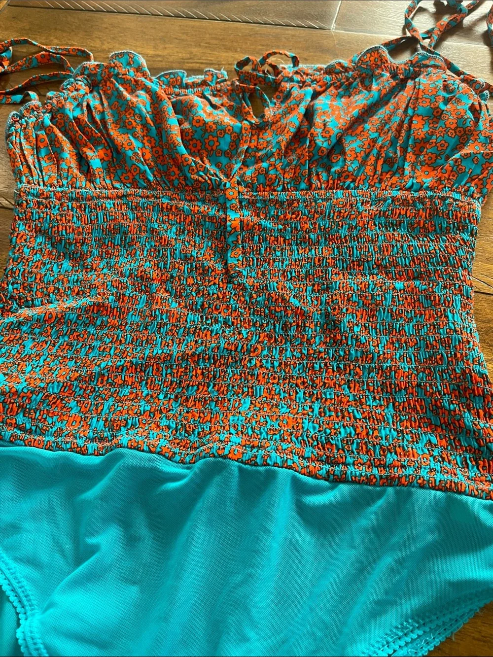 Intimately Free People Bardot Bodysuit size M teal orange-red combo - Picture 9 of 16